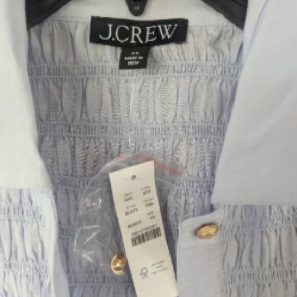 NWT! J. Crew Smocked Button-up Shirt, Cotton Blend Voile, Peri Breeze (SIZE XS) - Picture 9 of 9
